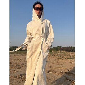 Ann Demeulemeester white silk linen oversize hooded trench coat gothic Large